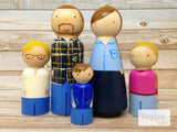 Custom Family Peg Doll Set - 2 adults and 3 children