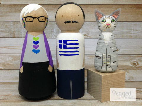 Custom Family Peg Doll Set - 2 adults and 1 pet