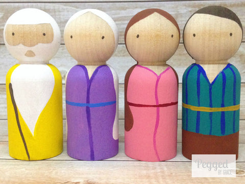 Old Testament Family Peg Dolls - Abraham, Sarah, Isaac, Rebecca